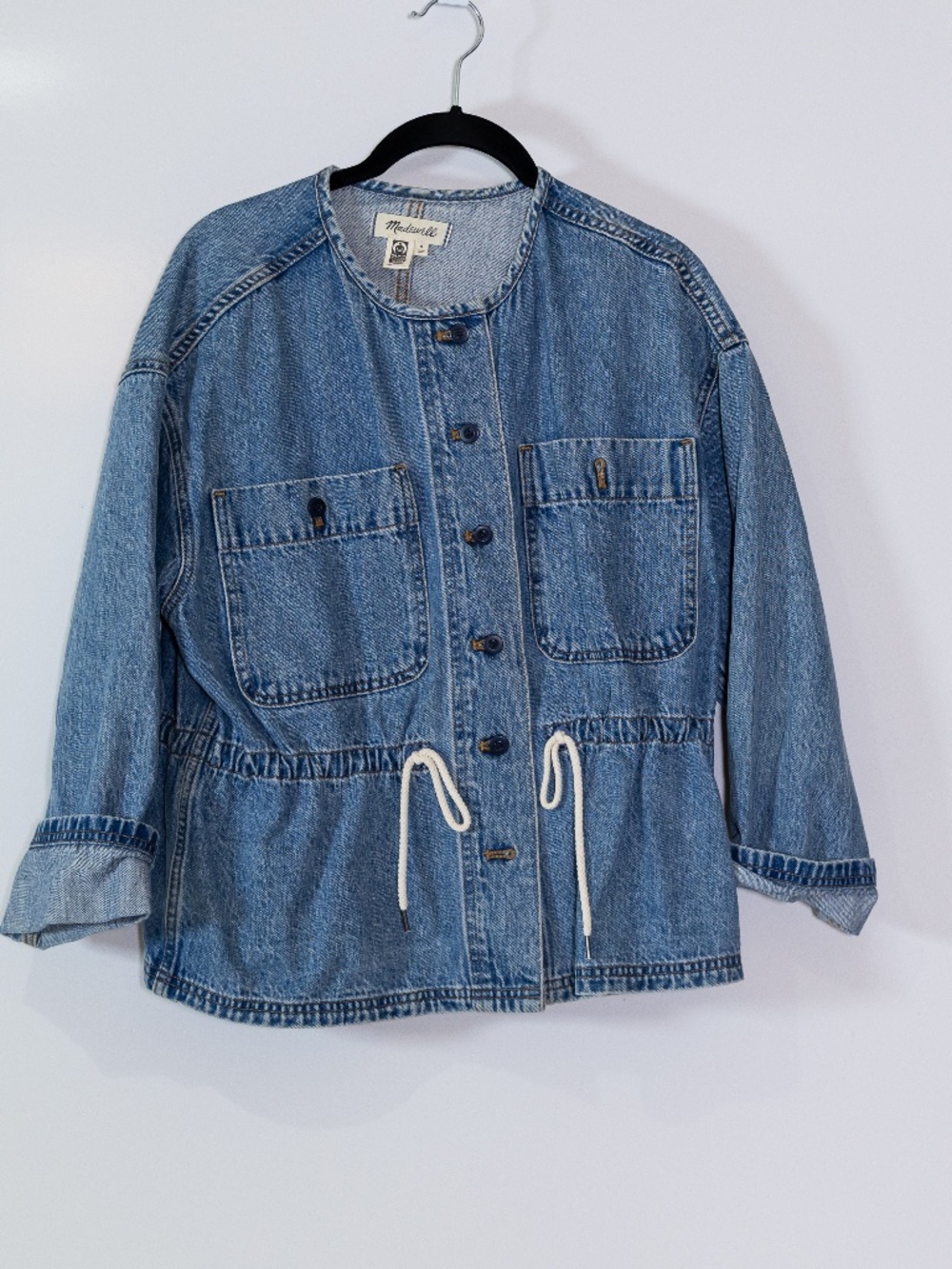 Madewell Denim Jean Cotton Claremont Drawstring Jacket in Saybrook Wash Small